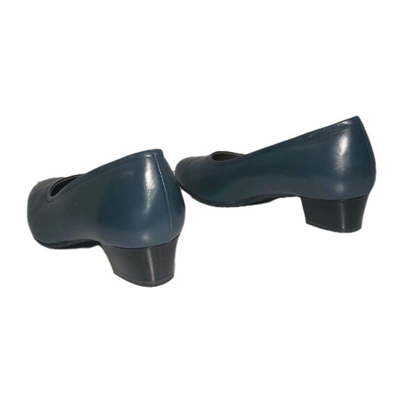 SAS Regina Made in Italy Leather Low Heel Pumps Blue 8W Wide Comfort Work Shoe - Picture 4 of 16